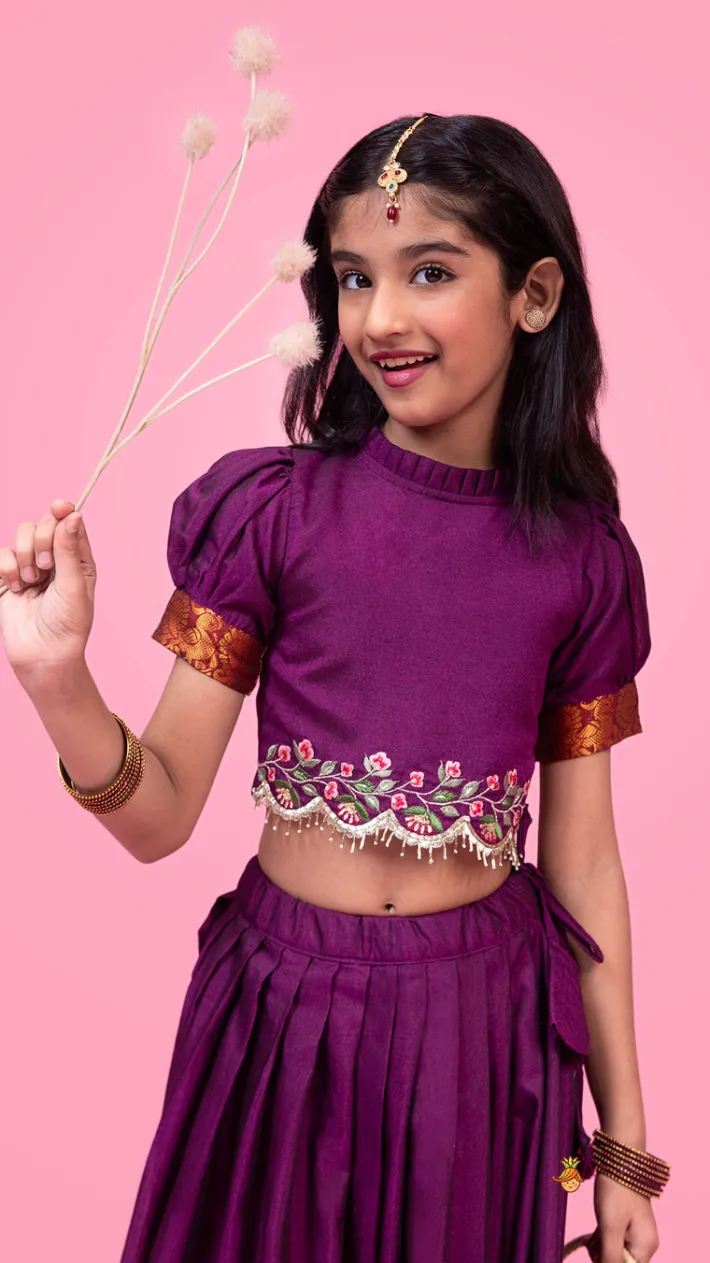 Clearance Purple Floral Embroidered Top And Pleated Lehenga Ethnic Wear | Lehengas & Ghagras