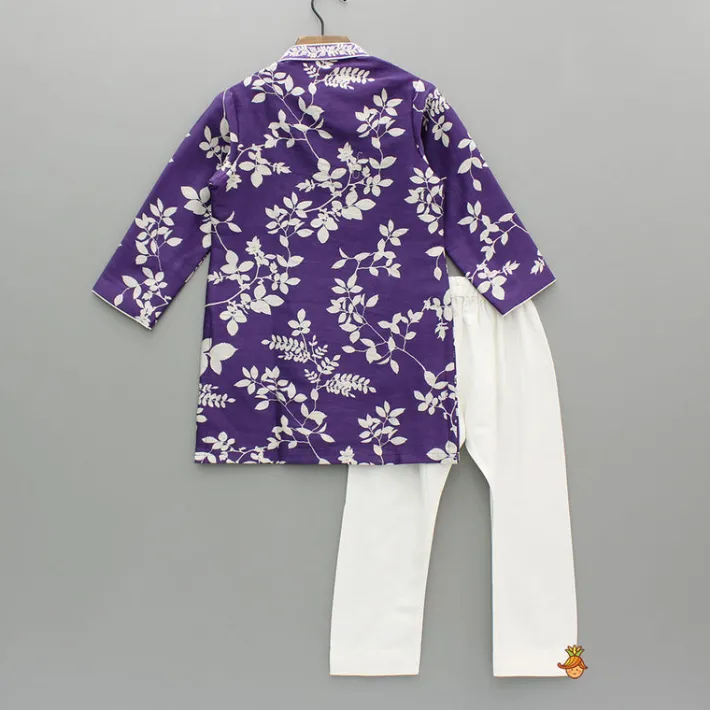 Online Purple Floral Printed Embroidered Kurta With Pyjama BOY Indian Ethnic Wear | Ethnic Sets