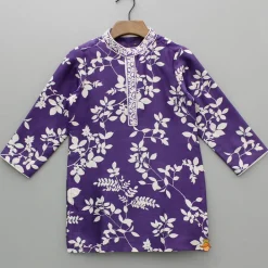 Online Purple Floral Printed Embroidered Kurta With Pyjama BOY Indian Ethnic Wear | Ethnic Sets