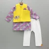 New Purple Floral Printed Kurta With Yellow Jacket And Pyjama BOY Indian Ethnic Wear | Ethnic Sets