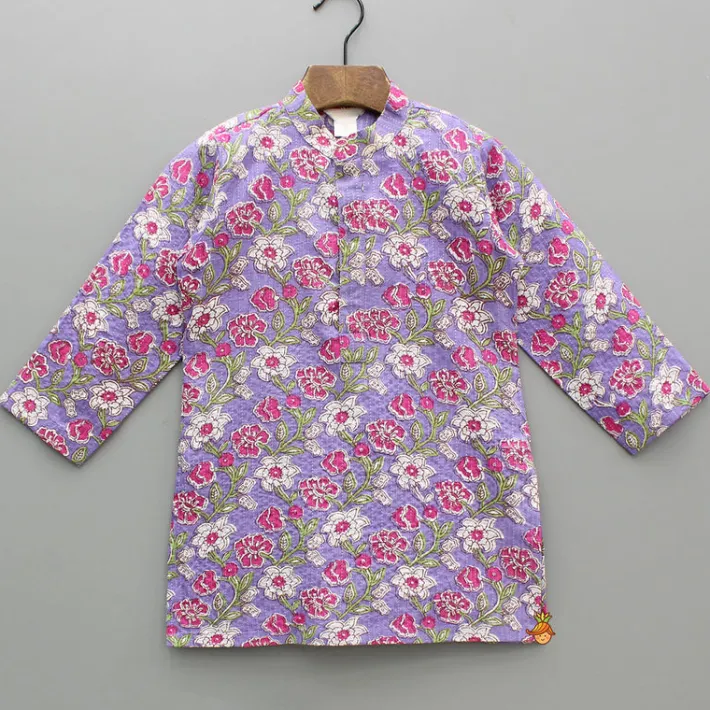 New Purple Floral Printed Kurta With Yellow Jacket And Pyjama BOY Indian Ethnic Wear | Ethnic Sets