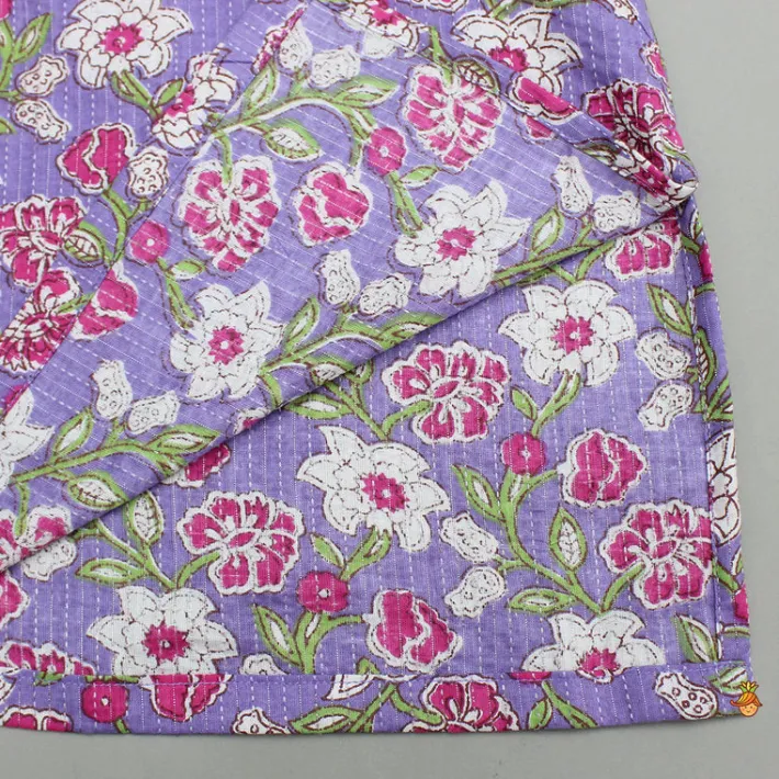 New Purple Floral Printed Kurta With Yellow Jacket And Pyjama BOY Indian Ethnic Wear | Ethnic Sets
