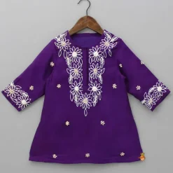Discount Purple Front Placket Kurti And Pleated Sharara With Net Dupatta Ethnic Wear | Palazzos & Shararas