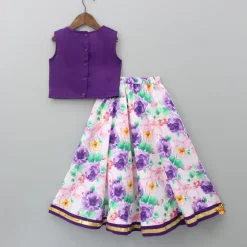 Hot Purple Gota Lace Embroidered Top With Floral Printed Lehenga And Dupatta Ethnic Wear | Lehengas & Ghagras