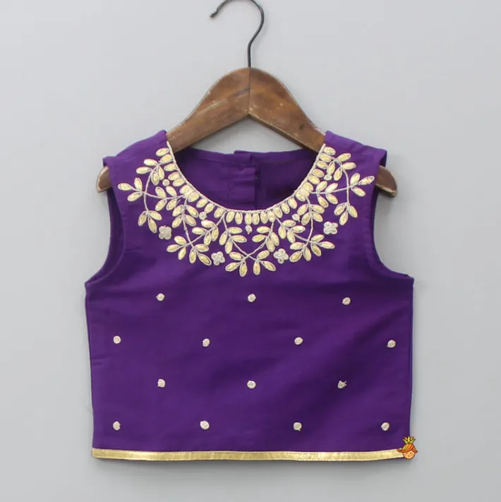 Hot Purple Gota Lace Embroidered Top With Floral Printed Lehenga And Dupatta Ethnic Wear | Lehengas & Ghagras
