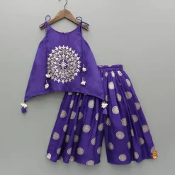 New Purple Gota Work Embroidered Stylish Flared Top With Palazzo Ethnic Wear | Palazzos & Shararas