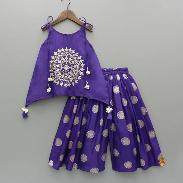 New Purple Gota Work Embroidered Stylish Flared Top With Palazzo Ethnic Wear | Palazzos & Shararas