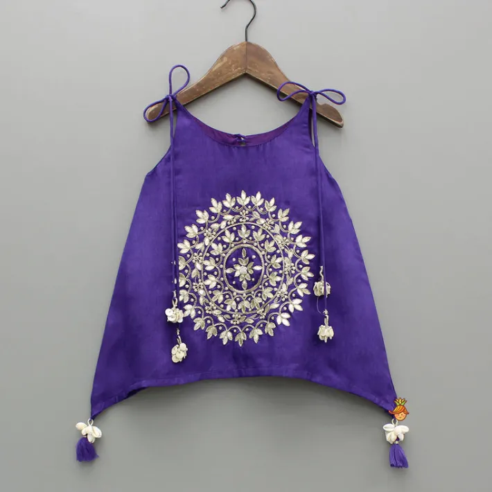 New Purple Gota Work Embroidered Stylish Flared Top With Palazzo Ethnic Wear | Palazzos & Shararas