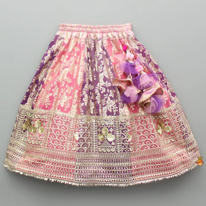 Clearance Purple Gota Work Top And Dual Tone Embroidered Lehenga With Dupatta Ethnic Wear | Lehengas & Ghagras