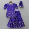 Sale Purple Hand Embroidered Kurti With Sharara And Net Dupatta Ethnic Wear | Palazzos & Shararas