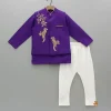 Sale Purple Kurta With Bird Embroidered Jacket And Pyjama BOY Indian Ethnic Wear | Ethnic Sets