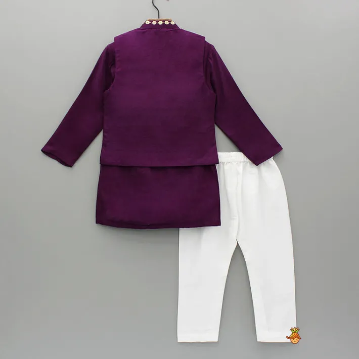 Best Purple Kurta With Embroidered Jacket And Pyjama BOY Indian Ethnic Wear | Ethnic Sets