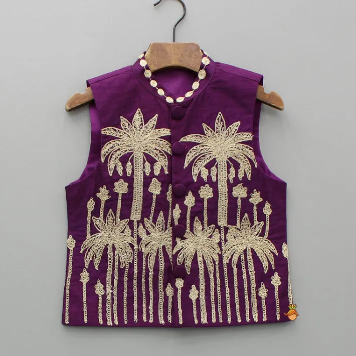Best Purple Kurta With Embroidered Jacket And Pyjama BOY Indian Ethnic Wear | Ethnic Sets