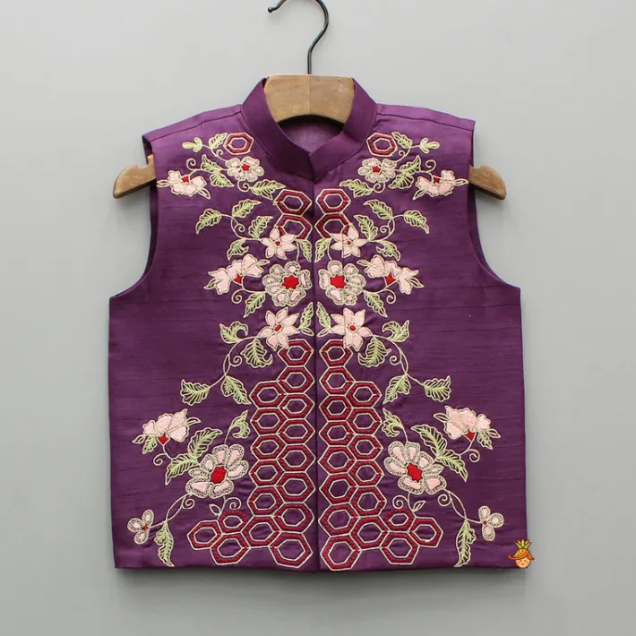 Best Purple Kurta With Embroidered Jacket And Pyjama BOY Indian Ethnic Wear | Ethnic Sets