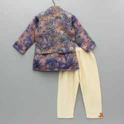 Sale Purple Multicolour Printed Kurta With Embroidered Jacket And Pyjama BOY Indian Ethnic Wear | Ethnic Sets