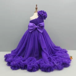 Hot Purple One Shoulder High Low Dress With Matching Head Band And Detachable Bow Dresses & Sets | Dresses
