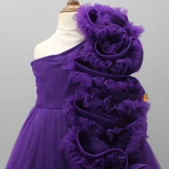 Online Purple One Shoulder Ruffle Net Gown Dresses & Sets | Dresses