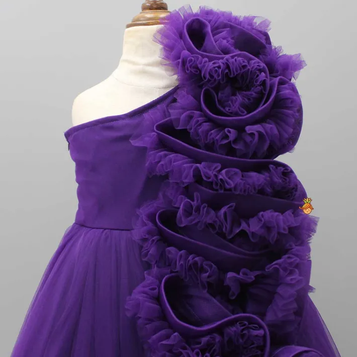 Online Purple One Shoulder Ruffle Net Gown Dresses & Sets | Dresses