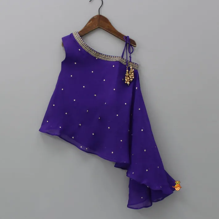 Hot Purple One Shoulder Stylish Kurti And Flared Palazzo Ethnic Wear | Palazzos & Shararas