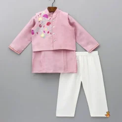 Clearance Purple Pintuck Kurta And Thread Embroidered Jacket With Pyjama BOY Twinning Sets | Indian Ethnic Wear