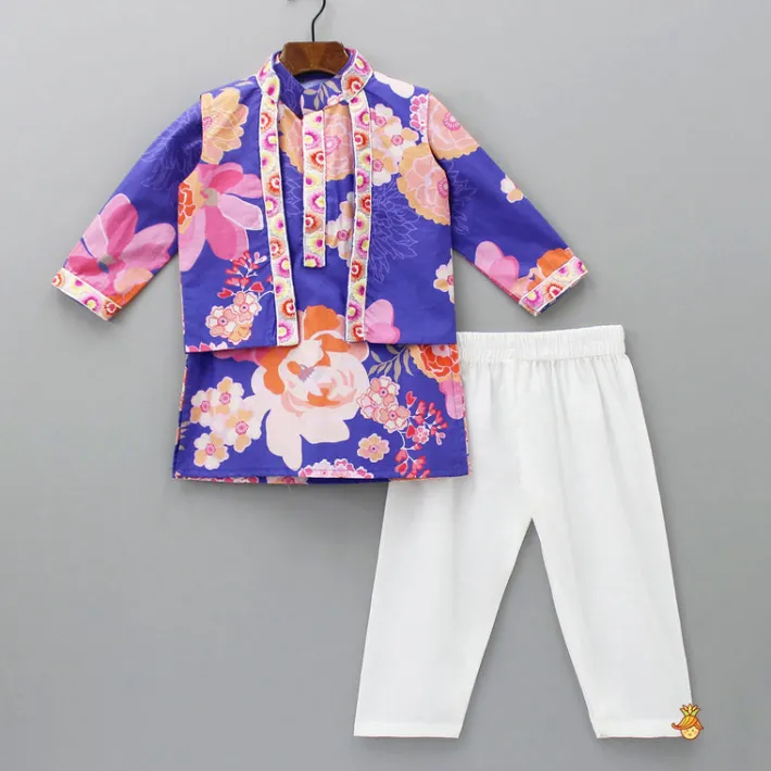 New Purple Printed Kurta With Jacket And Pyjama BOY Indian Ethnic Wear | Ethnic Sets