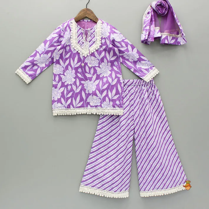 Online Purple Printed Kurti And Palazzo With Dupatta Ethnic Wear | Palazzos & Shararas