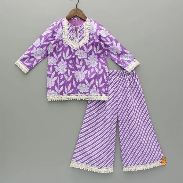 Online Purple Printed Kurti And Palazzo With Dupatta Ethnic Wear | Palazzos & Shararas