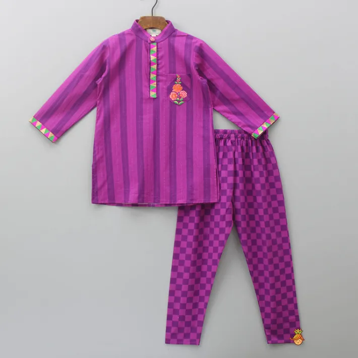 Fashion Purple Stripe Kurta And Checks Printed Churidar BOY Indian Ethnic Wear | Ethnic Sets