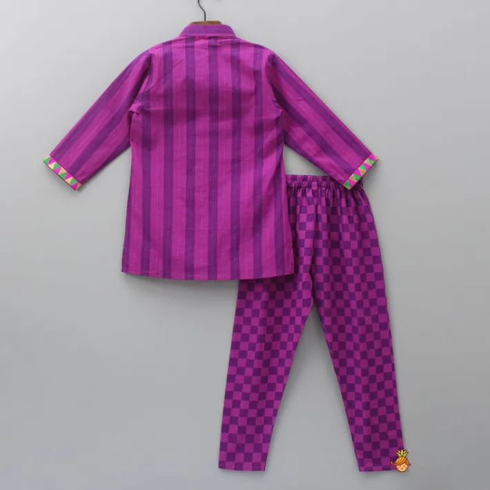 Fashion Purple Stripe Kurta And Checks Printed Churidar BOY Indian Ethnic Wear | Ethnic Sets