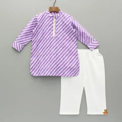 Fashion Purple Striped Kurta And Floral Printed Jacket With Pyjama BOY Indian Ethnic Wear | Ethnic Sets