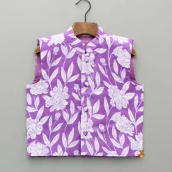 Fashion Purple Striped Kurta And Floral Printed Jacket With Pyjama BOY Indian Ethnic Wear | Ethnic Sets