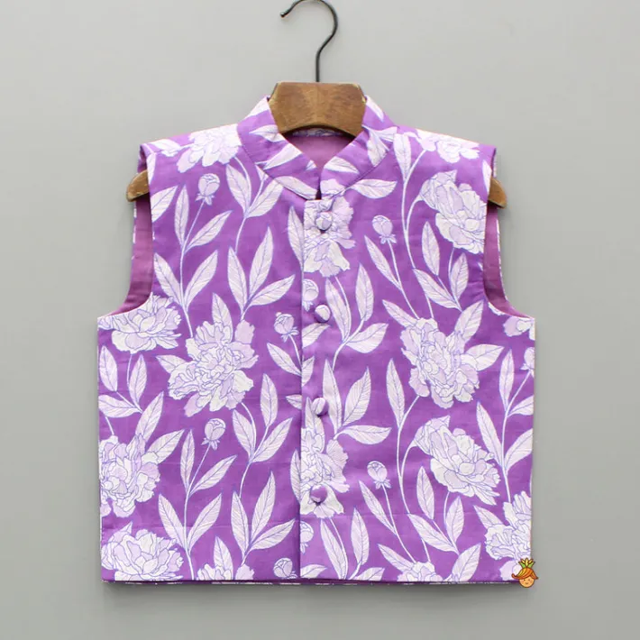Fashion Purple Striped Kurta And Floral Printed Jacket With Pyjama BOY Indian Ethnic Wear | Ethnic Sets