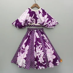 Hot Purple Stylish Printed Embellished Top And Flared Lehenga Ethnic Wear | Lehengas & Ghagras