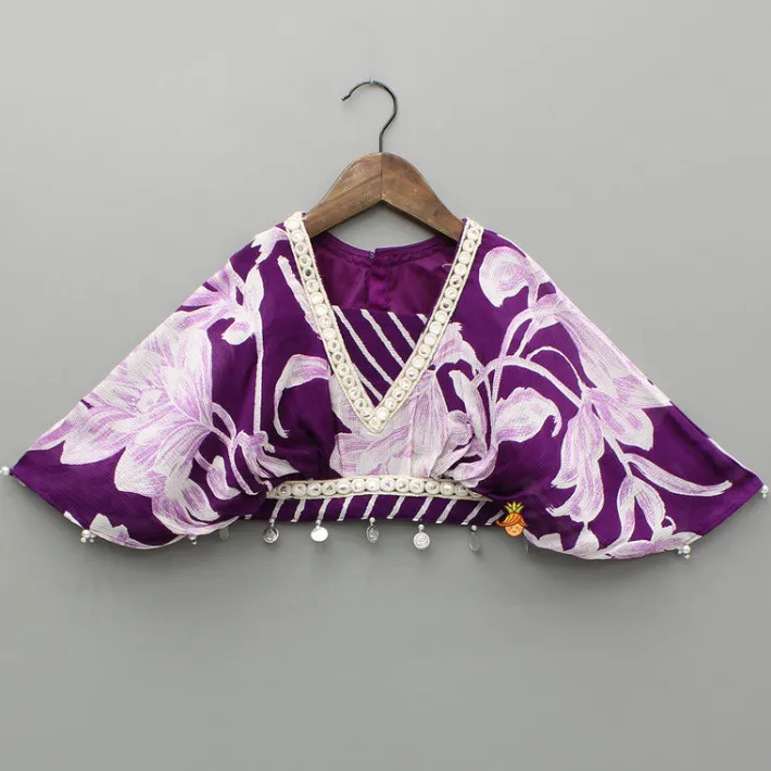 Hot Purple Stylish Printed Embellished Top And Flared Lehenga Ethnic Wear | Lehengas & Ghagras