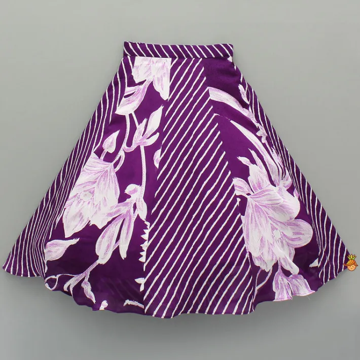 Hot Purple Stylish Printed Embellished Top And Flared Lehenga Ethnic Wear | Lehengas & Ghagras