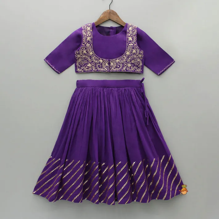 Discount Purple Top And Embroidered Jacket With Lehenga And Dupatta Ethnic Wear | Lehengas & Ghagras