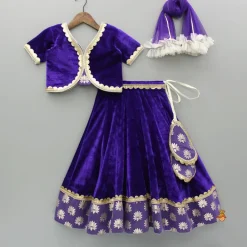 New Purple Velvet Lace Detailed Top And Lehenga With Dupatta Ethnic Wear | Lehengas & Ghagras