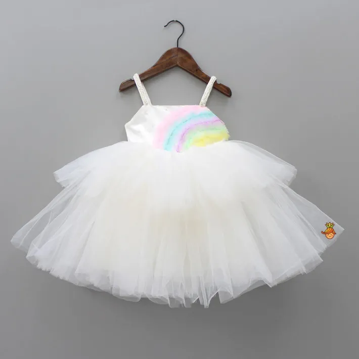 Outlet Rainbow and Pearl Detailed White Party Dress Dresses & Sets | Dresses