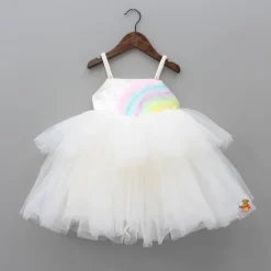 Outlet Rainbow and Pearl Detailed White Party Dress Dresses & Sets | Dresses