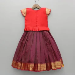 Hot Red Chanderi Embroidered Top And Maroon Pleated Lehenga With Attached Sleeveless Inner Ethnic Wear | Lehengas & Ghagras