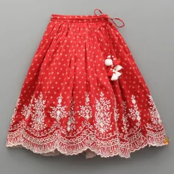 Best Red Chanderi Printed Ruffled Top And Embroidered Lehenga Ethnic Wear | Lehengas & Ghagras