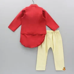 Sale Red Cowl Style Kurta And Beige Pyjama With Embroidered Jacket BOY Indian Ethnic Wear | Ethnic Sets