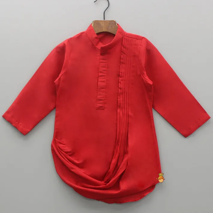 Sale Red Cowl Style Kurta And Beige Pyjama With Embroidered Jacket BOY Indian Ethnic Wear | Ethnic Sets