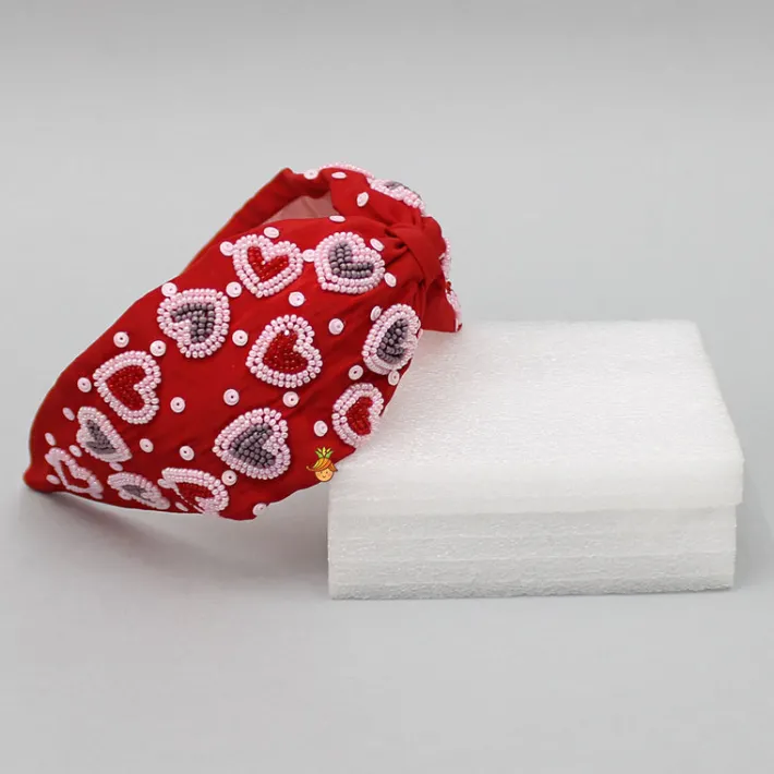 Discount Red Cute Sweet Heart Embroidered Hair Band Hair Accessories | Hair Bands