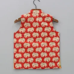 Clearance Red Elephant Printed Jacket BOY Indian Ethnic Wear | Ethnic Jackets