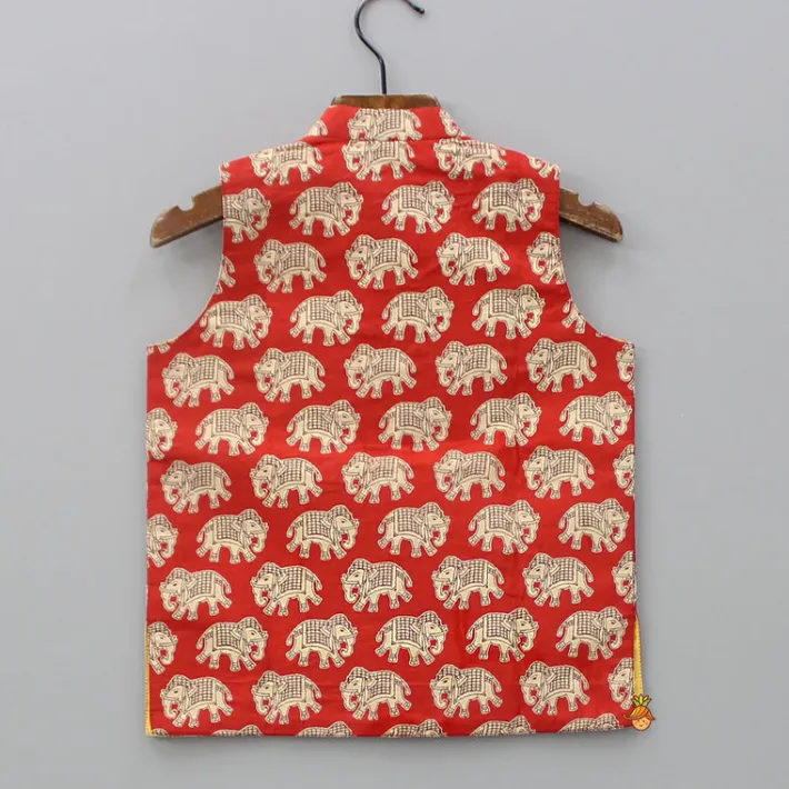 Clearance Red Elephant Printed Jacket BOY Indian Ethnic Wear | Ethnic Jackets