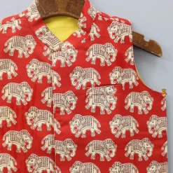 Clearance Red Elephant Printed Jacket BOY Indian Ethnic Wear | Ethnic Jackets