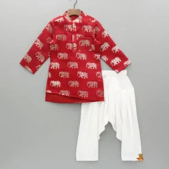 Best Red Elephant Printed Kurta With White Patiala BOY Indian Ethnic Wear | Ethnic Sets