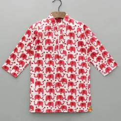 Best Red Elephant Printed Kurta And Pyjama BOY Indian Ethnic Wear | Ethnic Sets