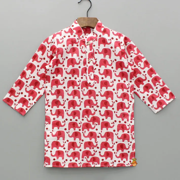 Best Red Elephant Printed Kurta And Pyjama BOY Indian Ethnic Wear | Ethnic Sets